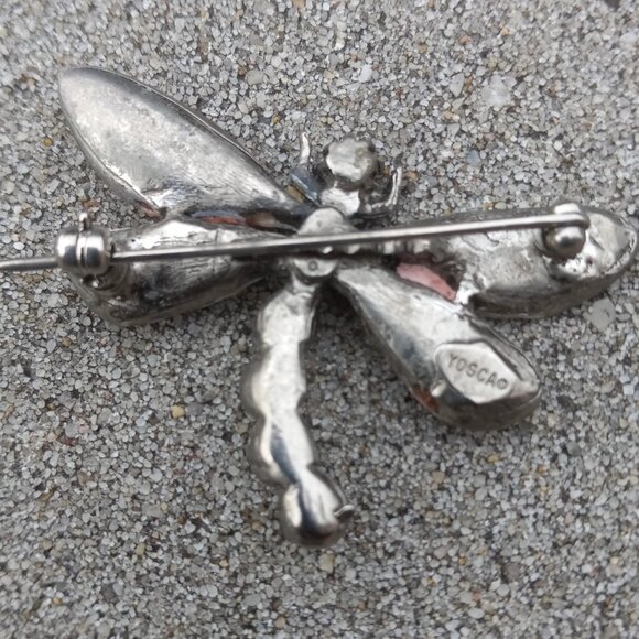 Gerard Yosca Brooch Figural Vintage Enamel Dragonfly in Silver, Orange + White - Picture 11 of 14